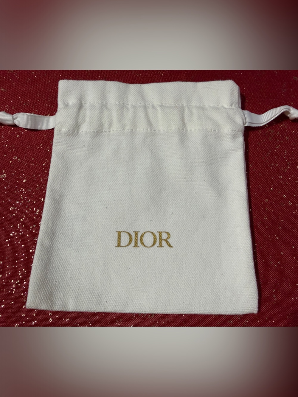 Dior White Drawstring Pouch with Gold Logo